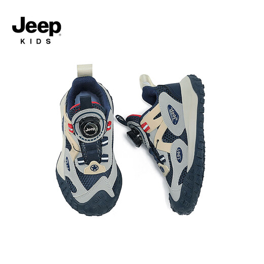 Jeep Jeep Jungen Frühlings- und Herbst -Kinder -Turnschuhe weicher Sohle leichtgewichtige Sommerlaufschuhe für Mädchen 2024 neue Knopfschuhe Dunkelblau rot [Single Net] 36 Schuhe Länge ca. 23,2 cm