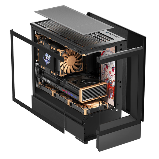 爱国者星璨小岚台式电脑电竞游戏主机箱海景房支持240水冷MATX机箱 星璨小岚 黑+极光Z13风扇4正3反