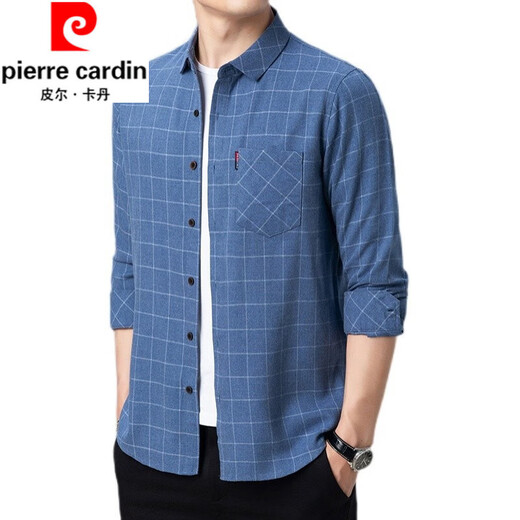 Pier Cardin Pure Cotton High Elastic Herren-Langarm-Hemd für Hemd mit mittleren Alters und jungen Männern losen Lose großer Cotton Cason-Hemd-Jacke 6626 Grün [Verdickt] Plüsch M 165 Vorschlag 100-115jin [Jin gleich 0,5 kg]