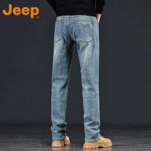 Jeep Jeep American Casual Jeans en 2025 Nouveau pantalon résistant aux usages de printemps et d'été lavé et usé pantalon droit P740MWN689 30 (115-125jin [Jin est égal à 0,5 kg]))