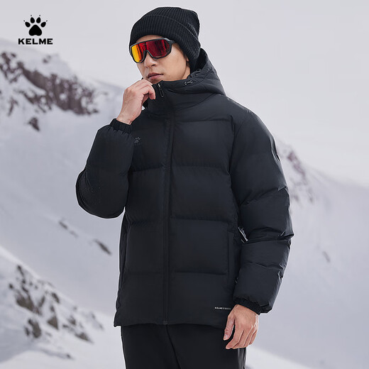 KELME Sports Hooded Cotton Jacket 2025 Winter New Heat Storage Warm Cotton Jacket Thickened Fashionable Bread Jacket Agate Black Graphene Heat Storage 2XL