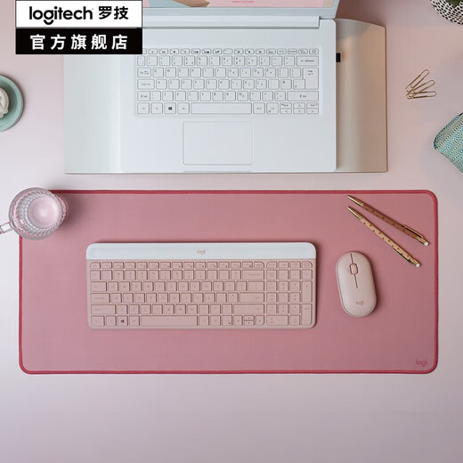 Logitech MK470 Keyboard and Mouse Set Wireless Keyboard and Mouse Set Mute Full Size Thin Keyboard Office Business Travel Set MK470 Dogwood Powder
