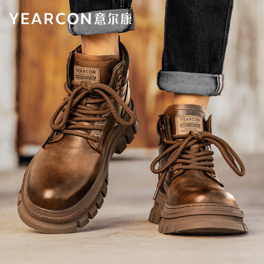 Yierkang Martin Boots Hombres de alta techo Botas de trabajo de combinación de suela gruesa para hombres E54301725 Dark Brown 40