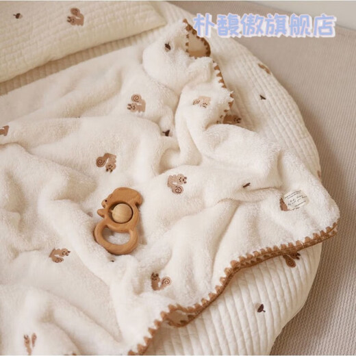 Pu Fuao ins milk velvet blanket baby blanket spring autumn winter baby blanket coral velvet blanket newborn kindergarten quilt squirrel style 90*130cm