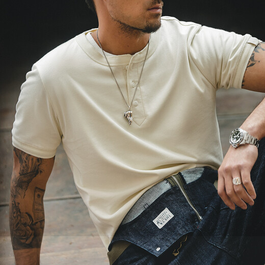 Maden Works American Muscle CleanTfit poids lourd Henry Shirt Pure Coton Old Qianfeng Amei Kaji T-shirt à manches courtes Green militaire d'été pour hommes [La taille est trop grande / Taille recommandée pour prendre une petite taille] xl (180 / 100a)