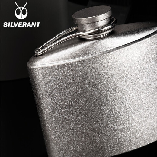 SILVERANT Silver Ant pure titanium large hip flask portable titanium alloy flat hip flask outdoor portable wine set camping lightweight warm wine cooking titanium crystal 500ml hip flask + titanium funnel
