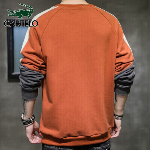 CARTELO crocodile sweatshirt men's trendy 2022 autumn and winter casual Korean style long-sleeved T-shirt men's trendy loose round neck pullover top brick color XL