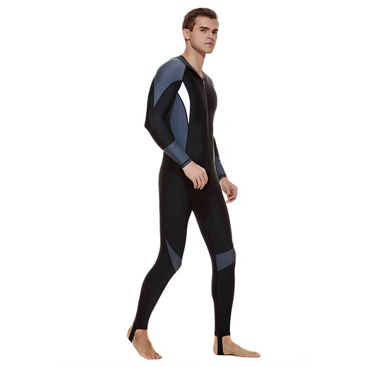 Shark Bart Men's Thin Material One-piece Swimsuit Jellyfish Suit Wet Suit Men's Snorkeling Equipment Surf Suit 1330 Gray with Black and White XXL
