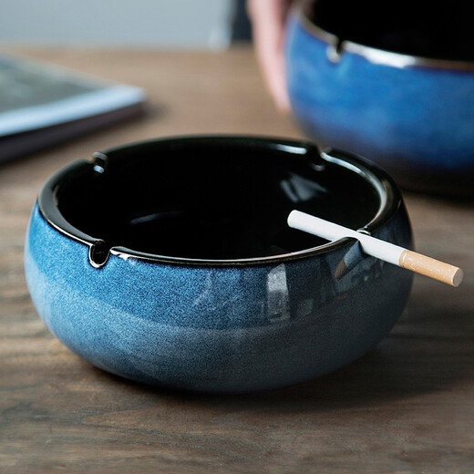 INSCRIPTION Creative personality retro living room office round large-capacity ashtray high-quality practical ceramic large size storage ashtray Zuoqing small size 15.5cm