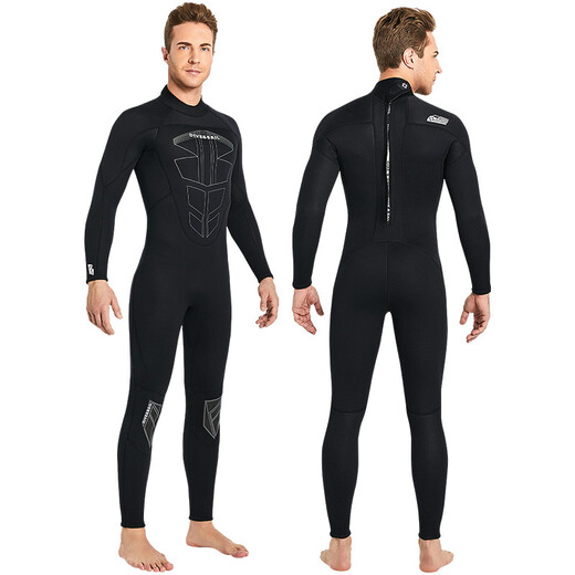 DIVE&SAIL Professional Diving Suit for Men One-piece Wetsuit for Women 3mm Deep Snorkeling Surfing Free Diving Warm European Version Large Size Cold Protection Men's Style - Black D330141M-EU L