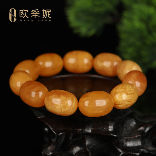 OUCERNY old wax barrel bead single circle bracelet amber natural beeswax bracelet full of honey chicken oil yellow Baltic Sea collection orphan natural orphan one thing one certificate one shot 38.73g