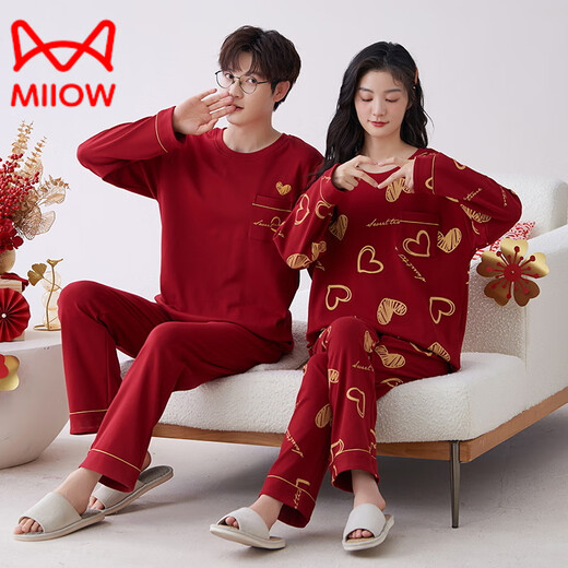 Catman (Miiow) Neues Red Pyjamas Hochzeitspaar Anzug für Männer und Frauen Winter und Herbst Neue reine Baumwolle, langärmelige festliche Heimkleidung 9227 Frauen [Double Happy] 3XL (180 200jin [Jin gleich 0,5 kg]))