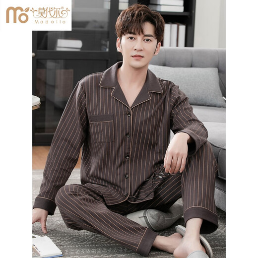 Modal de algodón de algodón puro de alta gama Pajamas Spring y Autumn Long-Long-Long-Long Selled Algodón Invierno Caballero Caballero para hombres 9906-Stripe L 170: Peso recomendado 120-140Jin [Jin equivale a 0.5 kg]