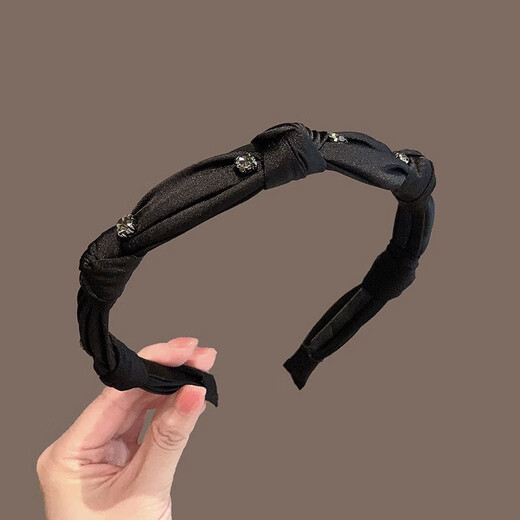 Idel's high-end silk rhinestone knotted headband, retro French style headband, versatile hairpin for women when going out, 2025 new rhinestone headband, black F2143