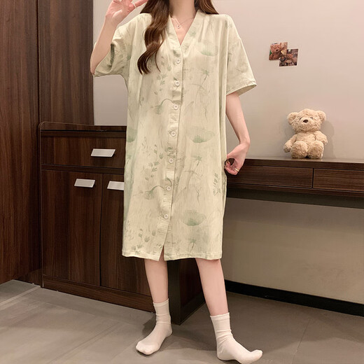 Mengluan Braveur à manches courtes avec poitrine 2025 Été Nouveau pyjamas à rayures à rayures haut de gamme Vêtements de maison en vrac de grande taille 5155 Fleurs vertes (avec poitrine) L