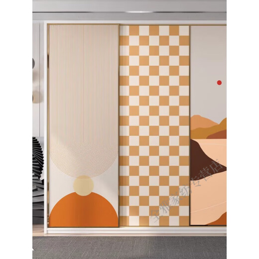 Zimu Yaju wardrobe old cabinet renovation and transformation abstract pattern double door decorative painting orange self-adhesive waterproof sticker Shanchuan A self-adhesive canvas