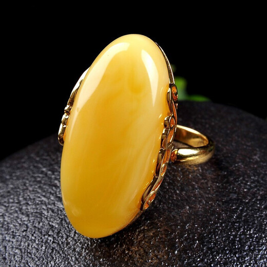 Shiqian amber beeswax ring for women, natural amber raw stone old honey chicken oil yellow beeswax ring 925 silver gold plated