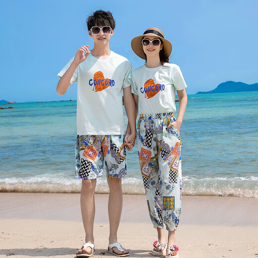 Buenpu's new travel beach parent-child outfit, nine-point pants for a family of three or four, seaside vacation fashion sub-suit T173 suit mom 3XL