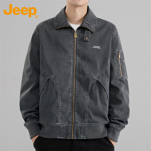 Jeep (JEEP) Jacket Men's Autumn and Winter Jacket Men's Casual Loose Workwear Lapel Clothes Men's Black XL