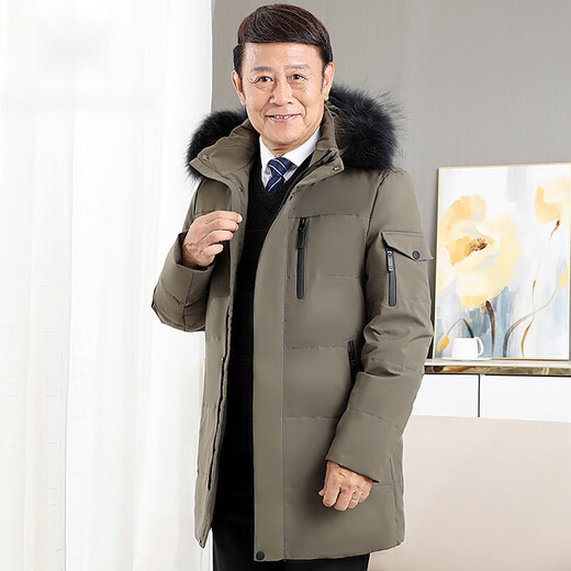 Warm winter duck duck middle-aged down jacket for middle-aged men 50-70 years old thickened warm mid-length dad jacket hairless collar black L 170 suitable for 90-110 Jin Jin equals 0.5 kg