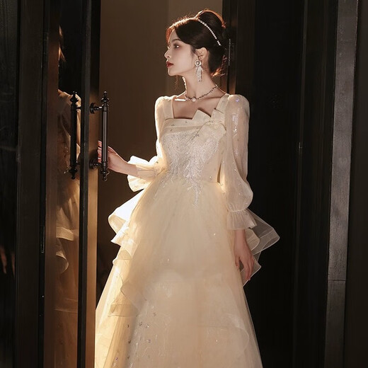 Li Baixin evening dress light luxury niche high-end champagne color French high-end banquet temperament host female stunning beauty test dress champagne color XL Li Baixin evening dress light luxury niche high-end champagne color French high-end banquet temperament host female stunning beauty test dress champagne color XL