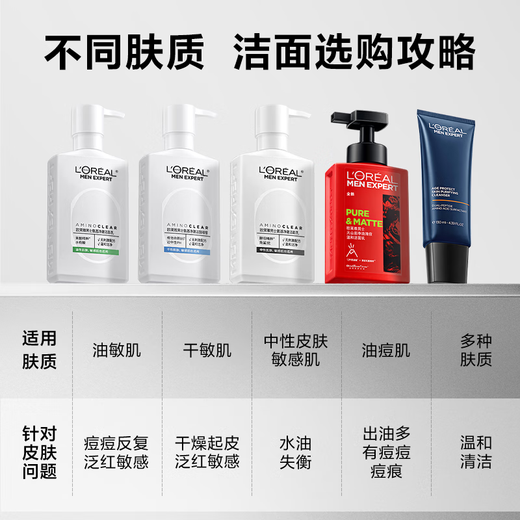 L'Oreal Men's Youth Muscle Source Amino Acid Firming Light Facial Cleanser 130ml Facial Cleanser Oil Control Exfoliation Skin Care Products