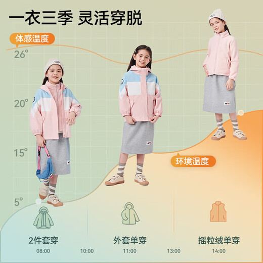 伯希和（Pelliot）户外儿童男女三合一冲锋防风防水硬壳春夏夹克外套13245112红140