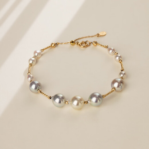 Helas Hera Mixed Color Baroque Akoya Seawater Pearl Bracelet 18K Gold Beaded Bracelet Birthday Gift 4.5-8mm Mixed Color Baroque Bracelet 18.5cm