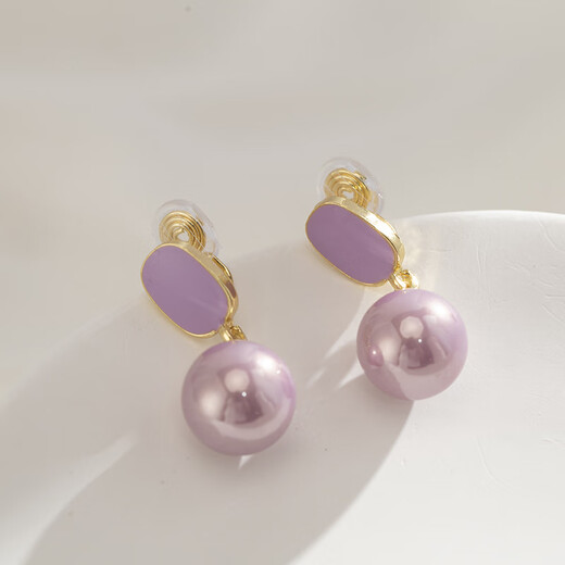 Sili Korean temperament socialite purple pearl earrings female sweat Internet celebrity trendy fashion versatile ear clip without piercing 1029 purple pearl mosquito coil ear clip