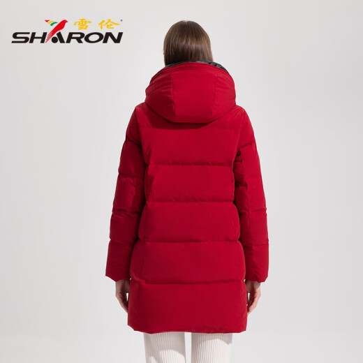 雪伦中长款羽绒服女简约百搭袖标秋冬外套 13567 马卡龙蓝 XL