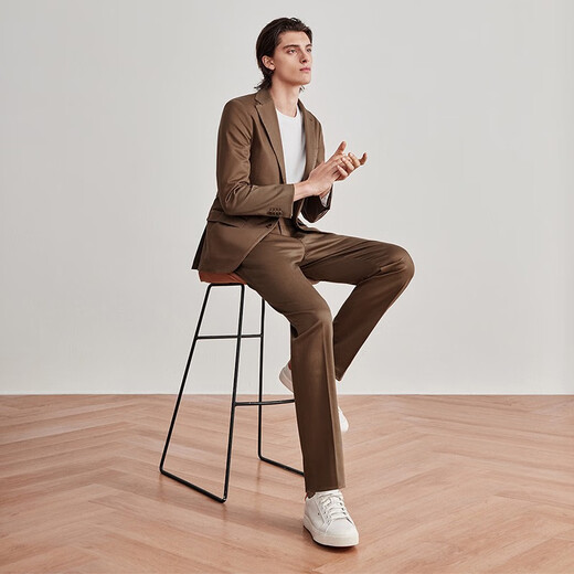 By Creations Bopin unstructured easy-care suit suit men's professional formal wear professional commuting flat lapel business suit coffee color 46 (170/88A)