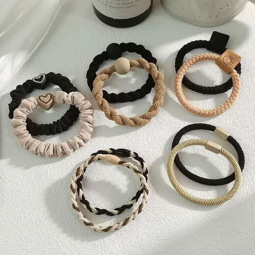 Jisenjia Hair Band High Elasticity Hair Rope Simple Temperament Head Rope Durable Rubber Band Girls' Head High Ponytail Headwear Black 5-piece Set