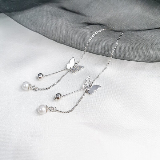 Crystal butterfly tassel ear wire girlfriend silver earrings 2025 new high-end earrings long birthday gift