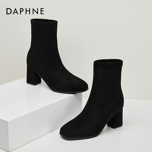 Daphne plus velvet temperament versatile short boots thick heel mid-calf slim boots soft sole high heel women's boots 4622607082 black 38