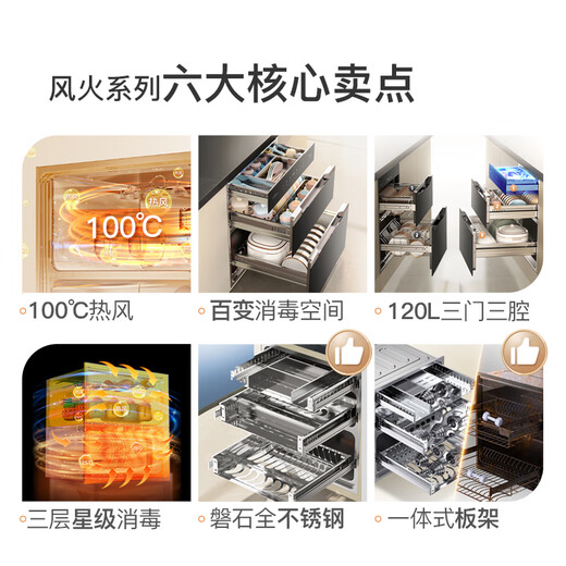 Canbo 120L Panshi PRO three-layer stainless steel disinfection cabinet embedded household high-temperature milk bottle two-star hot air massive disinfection cupboard national subsidy XDZ120-V8