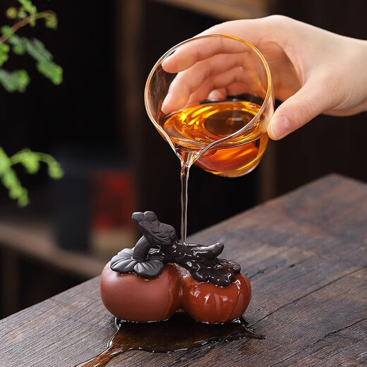 Original ore purple sand persimmon tea pet ornaments cover boutique can be raised to prevent real fruit tea set small tea complete decorative crafts purple sand persimmon tea pet - good persimmons in pairs