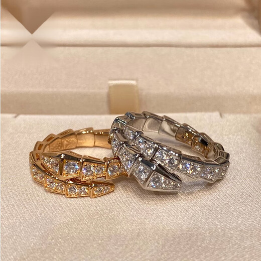 Ji Ge 18K gold couple ring 18k rose snake-shaped ring women's niche design snake bone three-circle full diamond moissanite ring