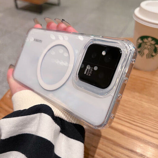 Wang Chong Suitable for Xiaomi 14/14pro mobile phone case magnetic absorption and heat dissipation, full-inclusive transparent, non-yellowing, anti-falling, anti-fingerprint 15Pro new simple mobile phone case wireless charging Xiaomi 14 transparent full-inclusive case + super magnetic absorption Real machine mold opening
