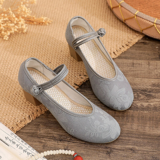 Женская обувь Yonghechun Fashion Женская обувь древнее стиль Hanfu Shoes Old Beijing Clate Thote туфли с толстой каблукой чай Art Art Cheongsam Женская одиночная обувь этническая вышитая обувь 826 Fuguihua Grey 35 (стандартное число)