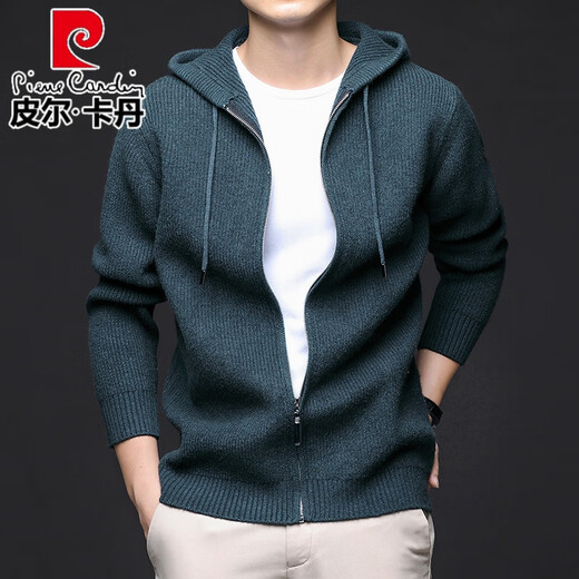 Pierre Cardin Brand Laine en tricot cardigan à capuche couleurs massifs pull à glissière Zipper File printemps et automne décontractée des vêtements d'extérieur pour hommes Blue L 170 Suggestions 115-135Jin [Jin est égal à 0,5 kg]