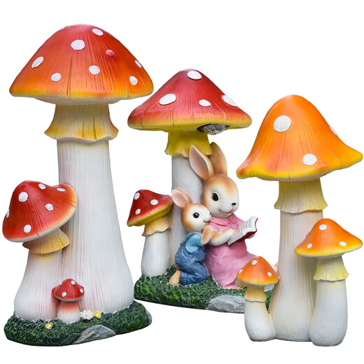 Yimingyuan courtyard ornaments, landscape sculptures, outdoor garden decorations, cartoon rabbit community, simulated mushroom flowerpots and jars, creative style five, solar lamp style