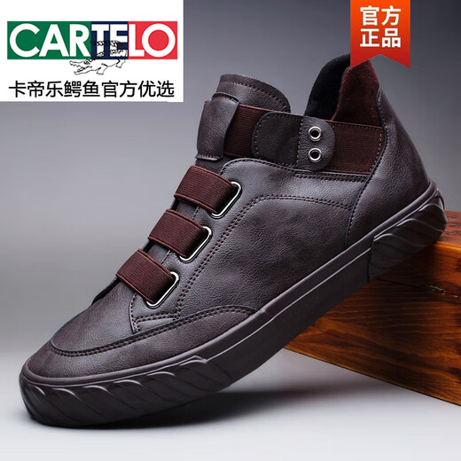 CARTELO men's shoes spring new high-top shoes men's trendy shoes casual shoes men's board shoes one-step lazy leather shoes men's trendy and versatile SS-9857 all black 38