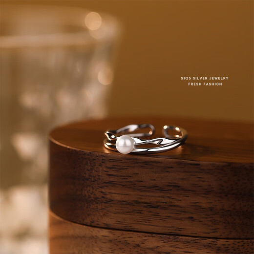 Su Shiliu 925 silver imitation pearl ring for women, high-end, light luxury, ins style shell bead open ring, best friend's birthday gift for girls, double layer pearl ring, open style