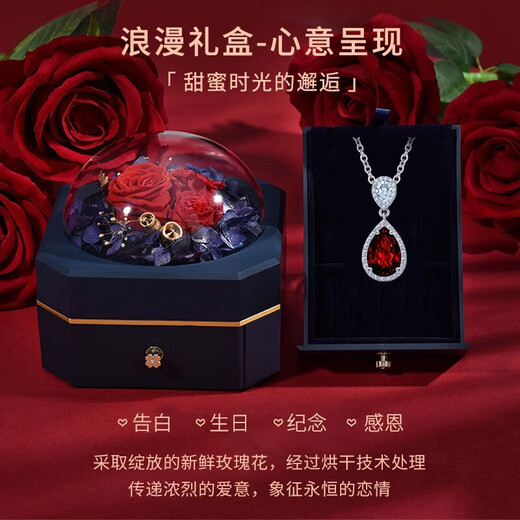 Falinro platinum necklace for women, ruby pendant, Heart of the Ocean, light luxury jewelry, Chinese Valentine's Day gift for girlfriend and wife, platinum O-shaped chain + garnet pendant, engraving