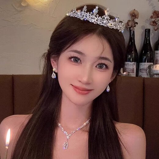 公主生日皇冠头饰新娘王冠成人18岁女生发箍发饰儿童道具拍照装饰 新款银色白钻豪华皇冠