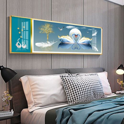Mo pintura lulin moderna decoración de dormitorio simple pintura cálida y romántica pintura de noche hotel b & b sala colgante pintura de fondo pintura de pared 08 que se apoyan 12138 170*50 marco negro (pintura de porcelana de cristal) 1.8-2 metros pintura de cabecera