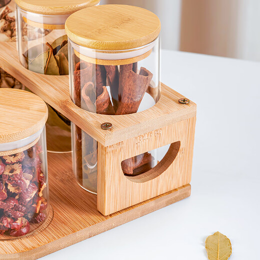 Zhenxiqi spice storage box combination set sealed jar glass kitchen household dried chili condiment sub-package seasoning bottle jar short model * 4 + tall model * 4 + storage rack