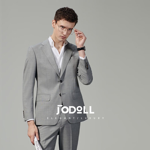 JODOLL乔顿【进口澳洲羊毛】商务休闲四季款西服外套男职业上班正装西装 浅灰色-双开衩 48 A