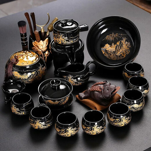 Songyu lazy automatic tea set set for home living room high-end ceramic kung fu tea set office teapot tea cup set 8 cups + Liujunzi tea can tea pet 14 pieces