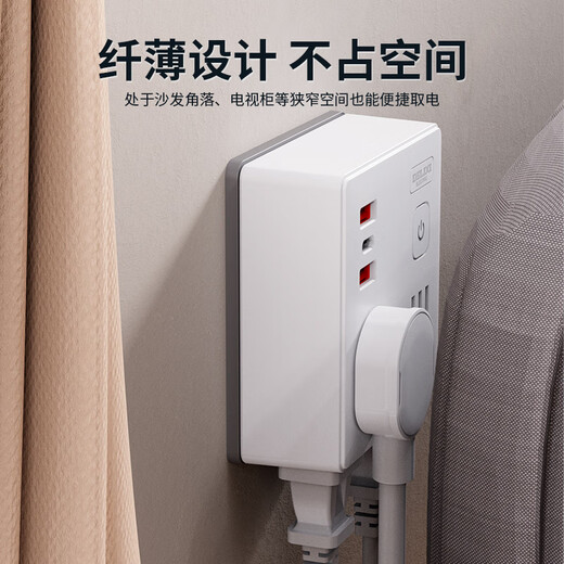 德力西20WPD快充86型插座转换器/转换插头/USB+Type-c插座扩展/一转多/插排/排插 无线灰色总控开关